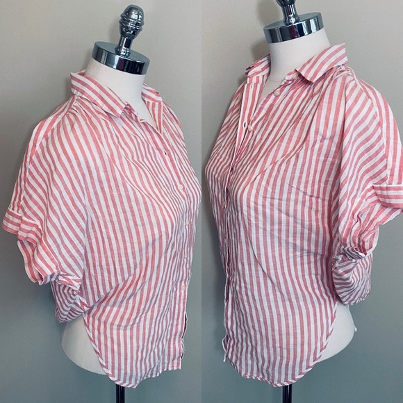 Madewell Pink Rose Stripe Tie Back Central Top XS - Picture 4 of 8
